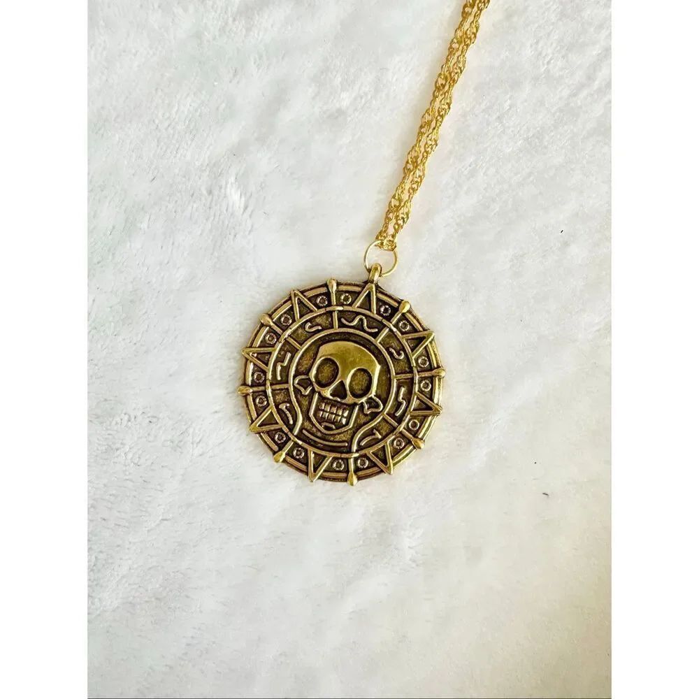 Pirates of the Caribbean brushed gold color pendant necklace
